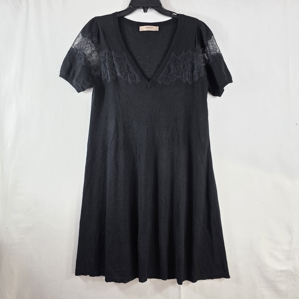 Twin-Set Black Midi Dress with Lace Accents